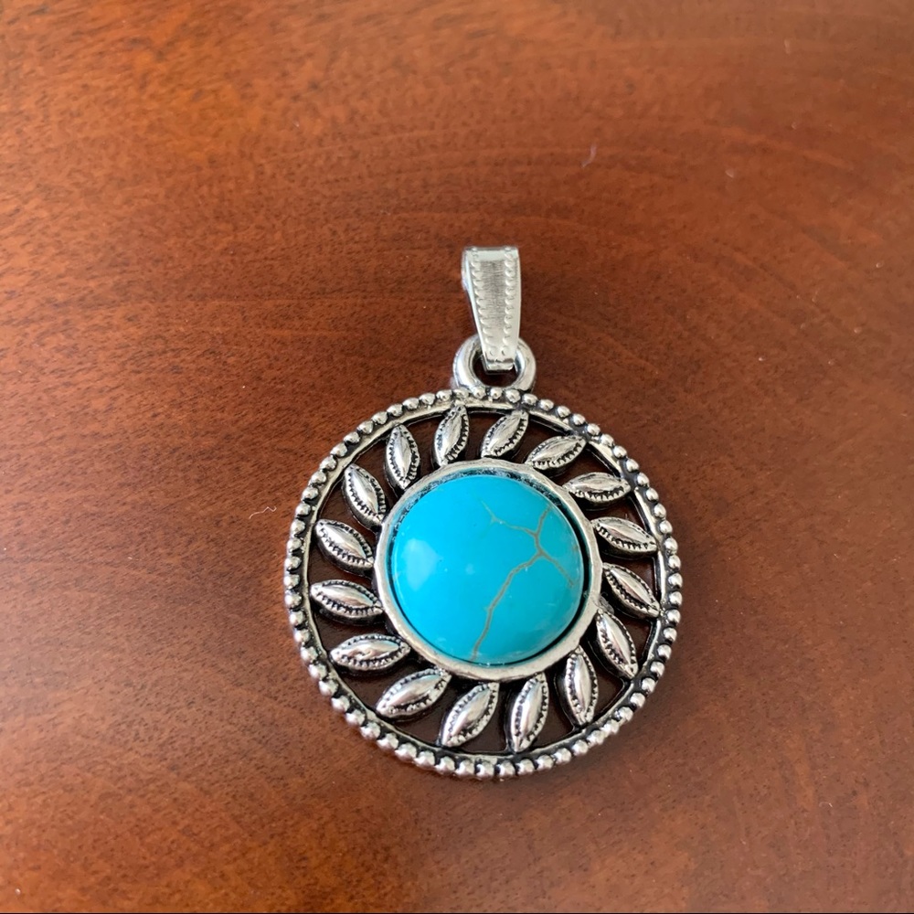 Turquoise Silver Round  Natural Stone Pendant